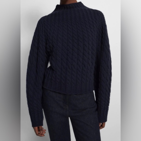 Theory blue felted mock neck wool blend Navy Cashmere blend - Picture 3 of 12